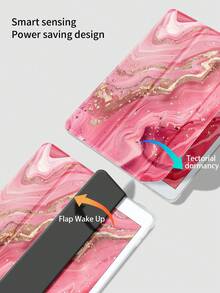 精美粉色镀金大理石纹彩绘透明硅胶减震支架，带笔槽，适用于 Galaxy Tab A8 10.5、S6 Lite 10.4、S7/S8/S9 英寸。支持睡眠唤醒，可作为节日礼物 - 彩色 - 查看 4