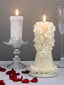 1个优雅3D玫瑰柱形蜡烛模具 - 丝带设计/易于脱模，适用于蜡烛/树脂/水泥，圣诞节/情人节礼物硅胶模具/母亲节礼物硅胶模具 - 白色 - 查看 4