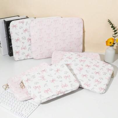1pc Flower & Bow Design Portable Lightweight Handheld Laptop Bag, Tablet Computer Case With Inner Sleeve To Fit 11/13/15-Inch Laptops, Suitable As Back To School Gift, School Supply, Travel Essential, Birthday Gift, Valentine's Day Gift, Anniversary Gift, Teacher Gift, Teacher Supply, Versatile Essential For Fashionable Girls, Graduation Season Gift