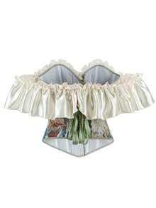 Women Corset Bustier Tops Vintage Jacquard Flower Ruffle Sleeve Body Shaper  Renaissance Shirts - Green - View 6