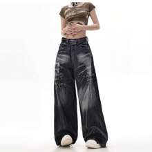 Jupkem Y2K Baggy Cargo Jeans Women&Men Goth High Waisted Wide-Leg Vintage Fashion Emo Pants Grunge Hip-Hop Street Style Harajuku Clothing
