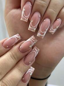 5D 白色涂鸦条纹指甲贴纸 2 件不对称纹理线条优雅法式美甲设计 DIY Y2K 自粘凝胶抛光贴花滑块美甲装饰美甲用品