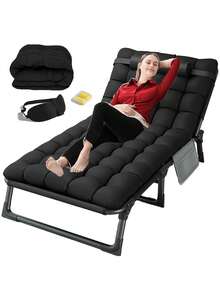 Cama plegable portátil para acampar(182 x 62 cm): catre ajustable multifuncional, apto para acampadas al aire libre y uso en interiores. Incluye antifaz y tapones para los oídos. - Negro - Ver 3