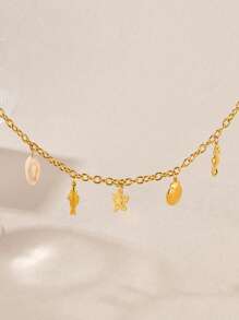 1 pieza Collar con estilo oceánico con colgante de estrella de mar, concha y pez, collar de moda para vacaciones en la playa y uso diario