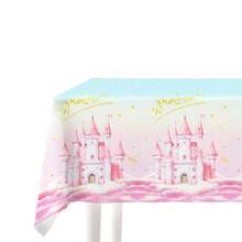 1 Stück, großes Rosa Prinzessinnen Schloss Themen Partytischdecke, Einweg-Kunststoff Tischdecke, Rosa Schloss Element Tischröcke perfekt für Prinzessinnen Partys, Geburtstagsfeiern, Junggesellenabschiede, Partyartikel, Heimdekoration, 137 x 274 cm - Verschiedenfarbig - Übersicht 3