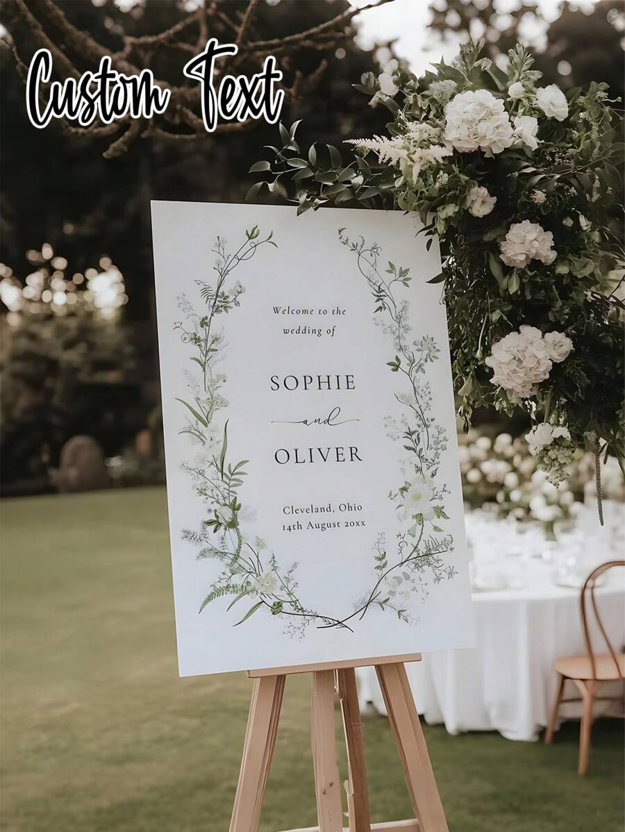 1 Stück - Individualisiertes grünes Hochzeit Willkommensschild, weißes und grünes blumenförmiges Hochzeit Willkommensschild, weißes und grünes florales Hochzeit Willkommensschild, grüne Willkommensvorlage, Willkommensschild, individualisiertes rahmenloses Poster, grüne Willkommensvorlage, individualisierter rahmenloses Leinwandposter - Personalisierte Wandkunst - Personalisiertes Retro-Poster