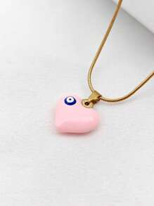 1pc Fashion Versatile Titanium Steel Heart & Evil Eye Pendant Necklace, Unique Personalized Choker Necklace