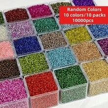 Yiwu Qiyou Accessories Co., LTD 10包/套，随机10种颜色，共10000颗2毫米镀银玻璃珠，非常适合DIY珠宝、手链、项链、耳环和工艺装饰，也是友谊礼物和创意项目的理想之选。 - 彩色 - 查看 1