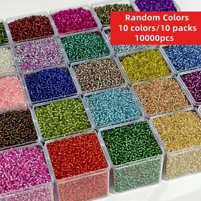 Yiwu Qiyou Accessories Co., LTD 10-pack/set slumpmässiga 10 färger 10 000 st 2 mm silverfyllda glaspärlor perfekta för gör-det-själv-smycken, armband, halsband, örhängen och hantverksdekorationer, perfekta för vänskapspresenter och kreativa projekt