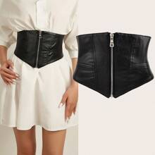 Women's Minimalist Zip-Up Waist Cincher Belt, Decorative & Slimming