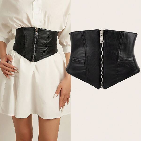 Women's Minimalist Zip-Up Waist Cincher Belt, Decorative & Slimming