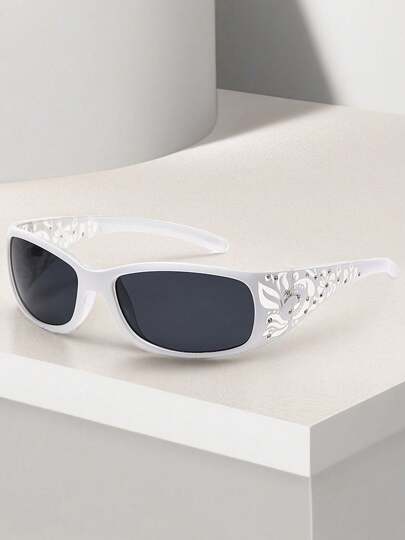 1pc Women's Y2K Floral Embossed Small Square Fashion Glasses, Suitable For Daily Wear And Party