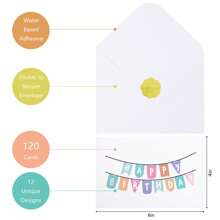 1 Set (120 Pcs Card +120 Pcs Envelopes) Absolutely Yours Birthday Cards Multipack Of 12 Design (Each Design 10 Pcs ). Blank Inside. Bulk Birthday Cards And Envelopes, Each Design 1 Pc For 12 Pcs, Birthday Invitation Greeting Card, School Supplies, Back To School