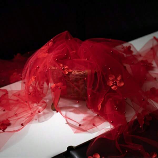 3D Flower Pearl Tulle Fabric Sheer Mesh Fabric Sewing DIY Crafts For Tutu Skirt Wedding Arch Bridal Veil Bridal Shower Table Runner Party Table Decorations