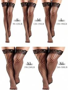 Bencailor 4 Pairs Fishnet Thigh High Stocking For Women Silicone Lace Top Sheer Over Knee Silky Stockings - Red, White, Black, Coffee - 查看 3