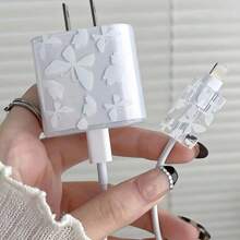 2pcs Butterfly Protective Case For IPhone 14 Pro Max, 13, 12, 11 Chargers - TPU Cable Protector With Coil Winder, Compatible With 18/20W Fast Charging Adapter - Durable Anti-Fraying Cable Management Box - Ideal Gift For Couples