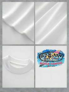 Surf Shop Design Men Round Neck T Shirt 1Pcs 100% Cotton Double Sided Digital Printing 220g Heavyweight T Shirt - 白色 - 查看 4