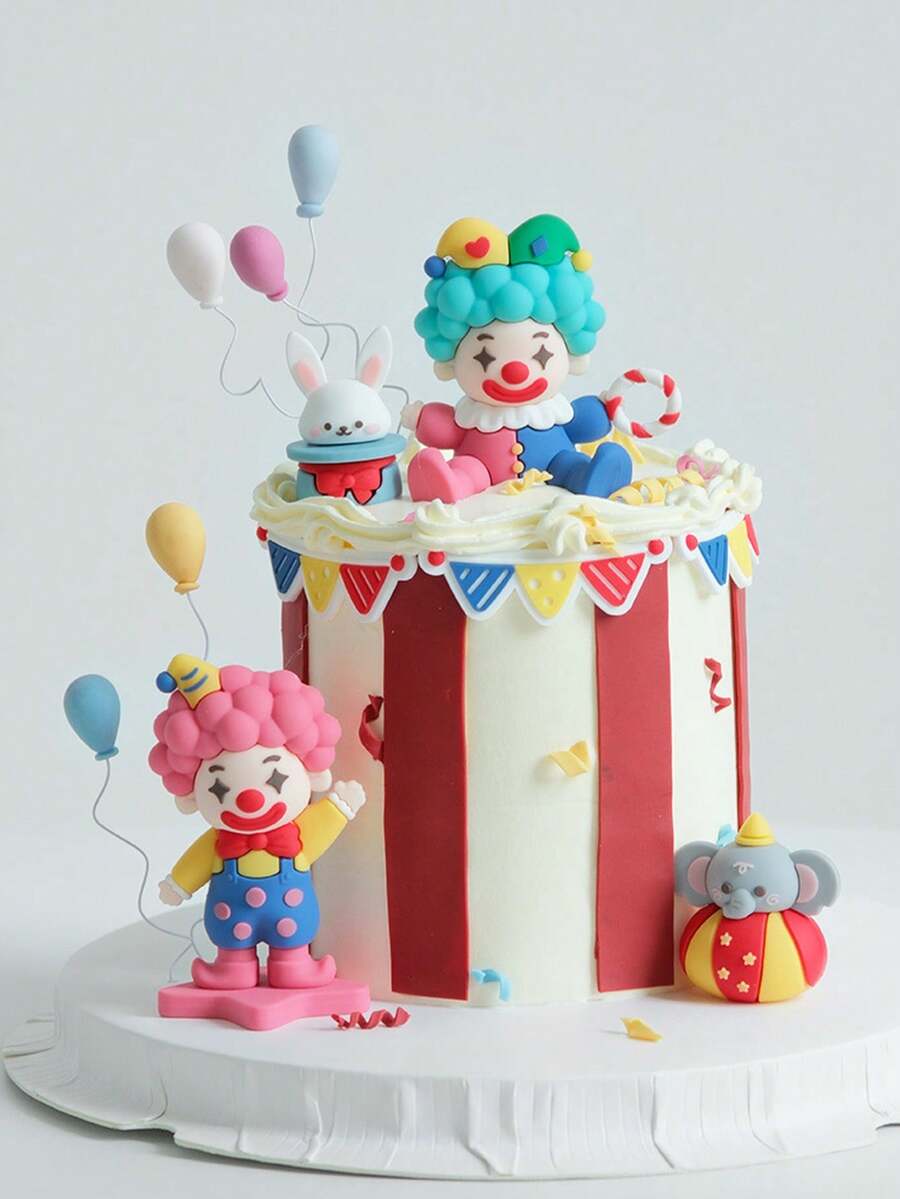 1 件儿童烘焙蛋糕装饰，马戏团小丑大象兔子生日蛋糕装饰桌面装饰，婴儿洗礼派对甜蜜桌面装饰