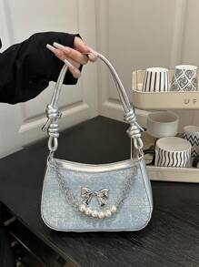Bolso con hebilla decorativa y correa para el hombro con cadena, conjunto de bolso cruzado pequeño/mediano y billetera, bolso hobo de moda callejera adecuado para compras, citas, regalo para adolescentes, estudiantes universitarias, trabajo, negocio, ir y venir