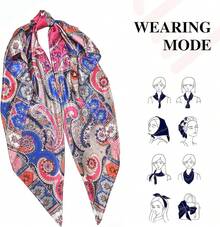 35 Inches Silk Head Scarf-Satin Hair Scarves Silk Bandana Scarf Headscarf For Women's Fashion Scarveshalloween - 腰果配佛陀粉紅 - 查看 10