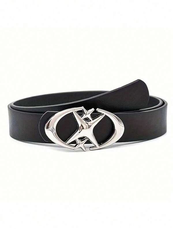 Cintura metallica a fibbia ovale nera, semplice e casual, adatta per jeans, unisex per donne e uomini, ideale come regalo