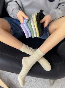 4 Paar einfarbige, lässige, atmungsaktive, modische Wadensocken für Damen, kurze Damensocken und -strümpfe – Merrald Mid-Calf Socks