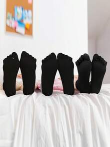 6 Pairs Cotton Toe Socks, Breathable Compression Crew Socks For Athletic Running, Sports, Yoga - Black - View 6