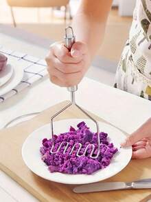 2pcs Stainless Steel Potato Masher, Stainless Steel Potato Ricer, Wavy Potato Masher, Wavy Potato Ricer, Vegetable & Fruit Tool, Kitchen Gadget, Other Fruit & Vegetable Tools, Ideal For Mashing Vegetables & Fruits, Kitchen Essentials/Modern Kitchen Tools/Durable Kitchen Utensils - Multicolor - View 2