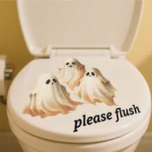 1/2 Stücke Halloween Geist Toilettenaufkleber - Wasserfest, selbstklebender dekorativer Badezimmeraufkleber, lustiger "Bitte spülen" Hinweis, perfektes Feriengeschenk, Halloween Dekoration