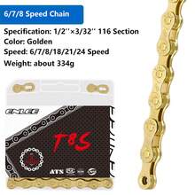 1 pieza Cadena de bicicleta dorada ENLEE para bicicletas de 6/7/8/9 velocidades, de acero duradero con diseño decorativo de cadena, resistente a la oxidación y con baño electrolítico, para bicicletas de montaña y de carretera, fácil instalación, engranaje de bicicleta