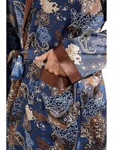 Lavenderi Mens Silky Satin Lounge Robe, Long Lightweight Sleepwear - Estilo retro azul - Ver 3