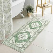 Uphome Green Bathroom Rug Boho Bathroom Mats Luxury Soft Washable Bath Non-Slip Traditional Distressed Toilet Rug Shower Sink Vanity, 18x26 Inch - màu xanh lá - Xem 2