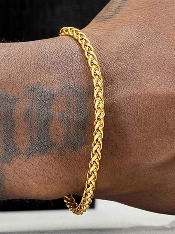Pulseira de corrente de quilha dourada estilo hip hop street banhada a ouro 18k para homens, joias de aço inoxidável, presente surpresa de aniversário, acessórios de amizade