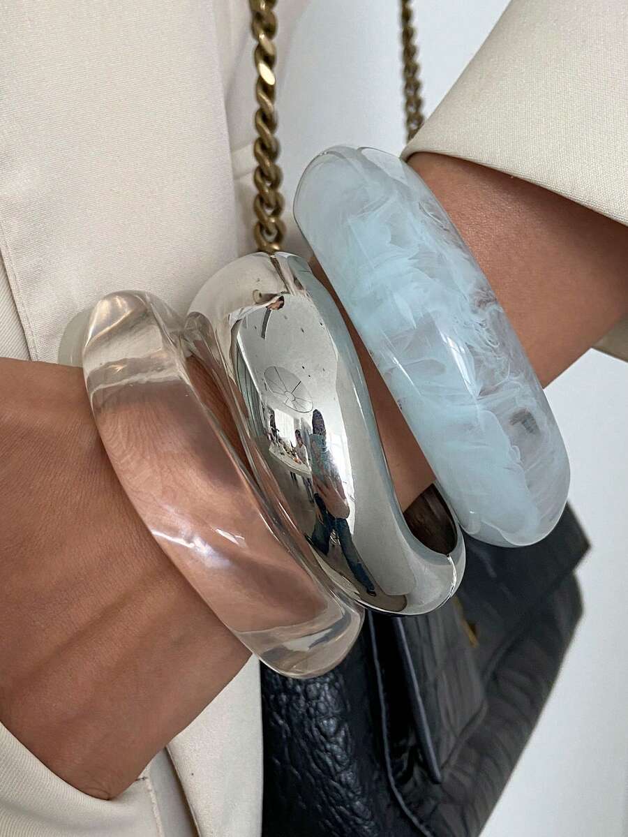 1 件/3 件/套波西米亚几何圆顶光滑树脂袖口手链，奢华度假派对和休闲日常穿着，女士和情侣节日生日多功能手链礼物（手链材质和颜色以实际产品为准）