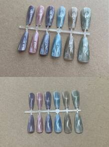 6PCS 2025 New Fruit Sea Water Blue-Green Fine Magnetic Powder Cat Eye Gel Nail Polish 12ml, Spring And Summer Ice Transparent Magnetic Nail Art Set, Includes Base Coat And Top Coat, Requires UV Lamp, Holographic Transparent Colors For Work/Commute/Dating, Hot-Selling 6-Color Set, Salon-Grade 28-Day Durability, Internet Celebrity Nail Design.