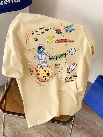 圆领建筑印花青少年男童时尚夏季短袖运动T恤，舒适百搭，适合夏季和春季