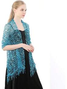 Women's Long Sequin Shawls 1920s Scarf Mesh Glittering Wedding Cape Fringed Evening Wrap Formal Harlem Night - 藍色 - 查看 4