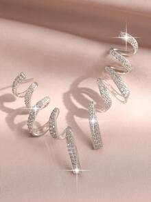jealous young 1 cặp bông tai dài đính đá Cubic Zirconia hình học xoắn ốc phóng đại quyến rũ dành cho phụ nữ trong lễ hội đám cưới, lễ đính hôn, kỷ niệm ngày cưới, quà tặng trang sức - trắng - Xem 9