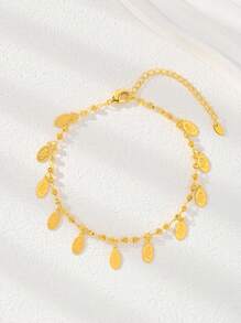 1pc 18k Gold Plated Minimalist Tassel Water Droplets Shaped Or Bell Pendant Anklet For Women & Girls Daily Wear