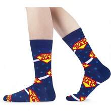 Men's Funny Novelty Crazy Pattern Dress Socks For Gifts - Red/Blue/Black/Yellow/Multicolor Super Dad-4m - View 5