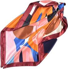 35 Inches Silk Head Scarf-Satin Hair Scarves Silk Bandana Scarf Headscarf For Women's Fashion Scarveshalloween - 七彩向日葵-酒紅色 - 查看 11