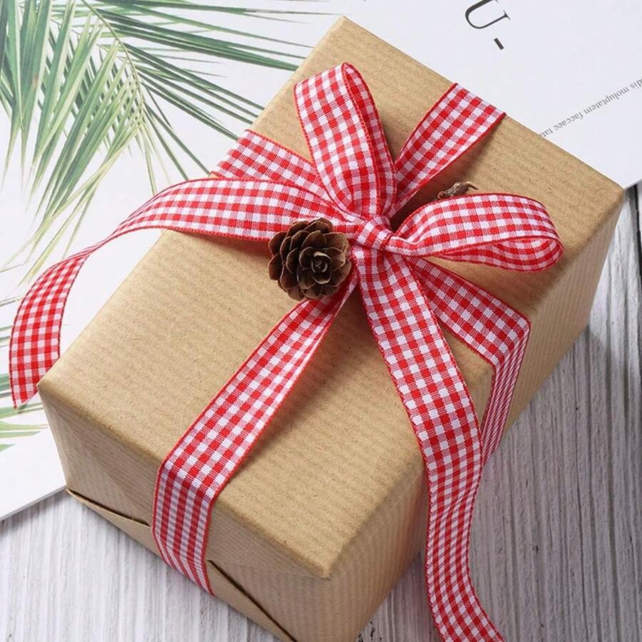 2.5cm X 5 Yards Plaid Taffeta Ribbon, Red & White, Black & White Plaid Ribbon For Halloween, Christmas, Gift Wrapping, Picnics, Crafts, Wreaths, Weddings, Home Decor