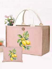 1 件/2 件，字母印花手提袋，附赠化妆收纳袋，奶奶感谢礼物女士亚麻大容量，多功能手提袋，轻质亚麻购物袋，个性化礼品袋，适用于婚礼、生日、海滩、节日、书包，是送给女性、妈妈、老师、朋友、伴娘、学生的绝佳礼物，大包，送给家人的最佳感恩节礼物