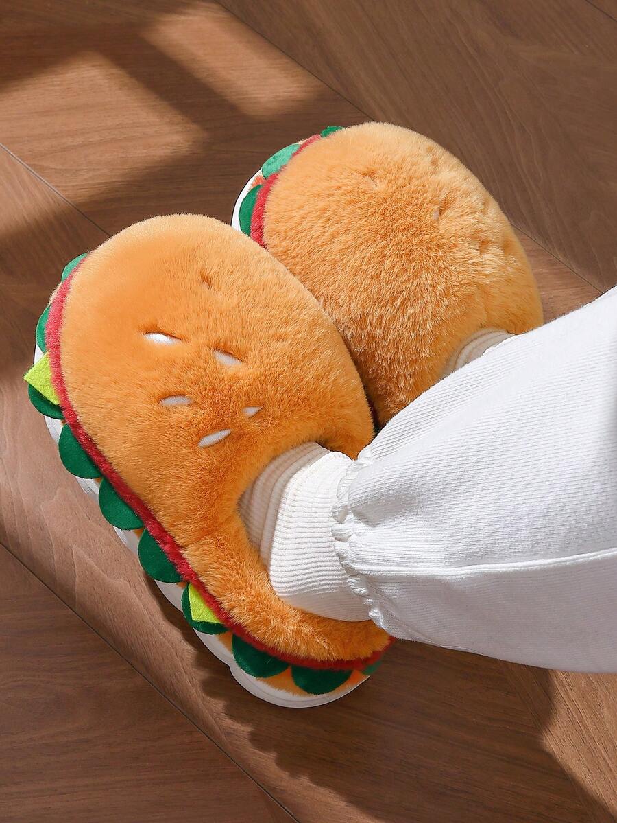 Jesienno-zimowe męskie pluszowe kapcie hamburgery, damskie z kreskówkowym misiem, gruba podeszwa, spersonalizowane, zabawne, ciepłe, wsuwane kapcie do sypialni