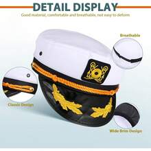 Nautical Theme Sailor Hat - Adjustable White Captain Hat For Parties - Default - View 7