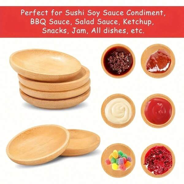 4pcs/8pcs Bamboo Spice Dish, Mini Dipping Sauce Bowl, Small Bamboo Bowl Set, Home Jam Sushi Ketchup Barbecue Condiment Dish, Butter Dish