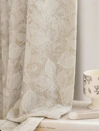 1Pc, French Jacquard Print Leaf Blackout Bedroom Curtains, Living Room High-End Light Luxury Retro Window Decoration Drapes