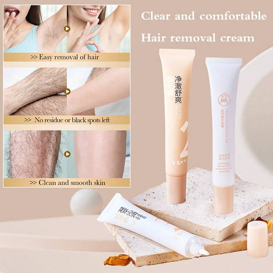 1 Conjunto (Cuidados com a Remoção de Cabelos - Remoção de Cabelos Suave - Kit Completo de Reparo de Remoção de Cabelos) Creme Depilatório Aplicável em Todo o Corpo, Axilas, Braços e Pernas, Suave e Não Irritante, Kit de Remoção de Cabelos Rápida e Suave