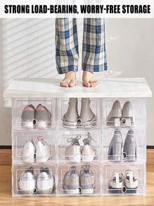 6/12pcs Shoes Storage Box, High-End Collection For Sneakers, Sports Shoes, High Heels, Thick Transparent Lid, Simple Plastic Foldable Shoe Rack, High Quality Shoe Box