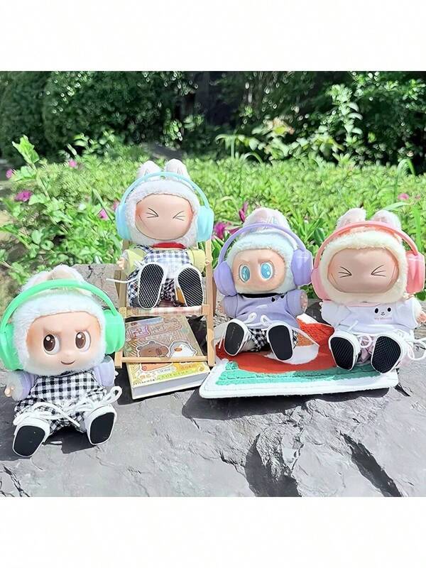 (Excluding Dolls) 1pc Labu Baby Clothes For First, Second, And Third Generations, 15cm And 17cm Canvas Clothing And Headphone Set, Canvas Headphone Decoration, Mini Small Headphones, Cool And Handsome Style